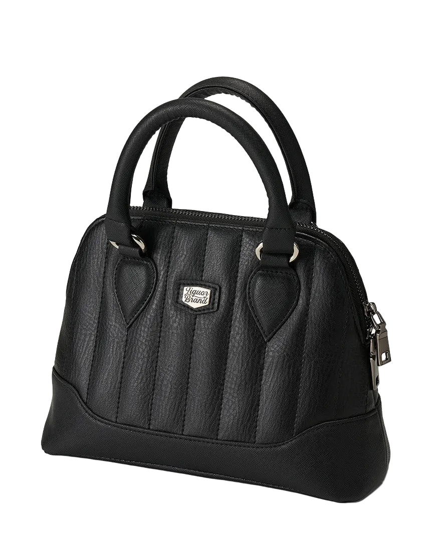 Liquorbrand Lil’ Rocket Black handbag with tuck n roll styling and black trim