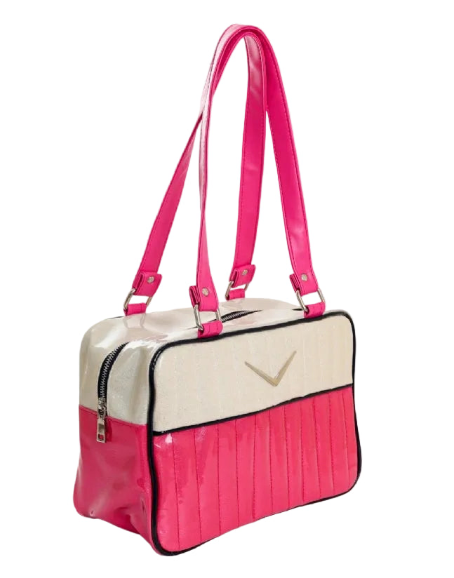 Liquorbrand Vixen Pink shoulder bag retro rockabilly handbag with cream glitter panel