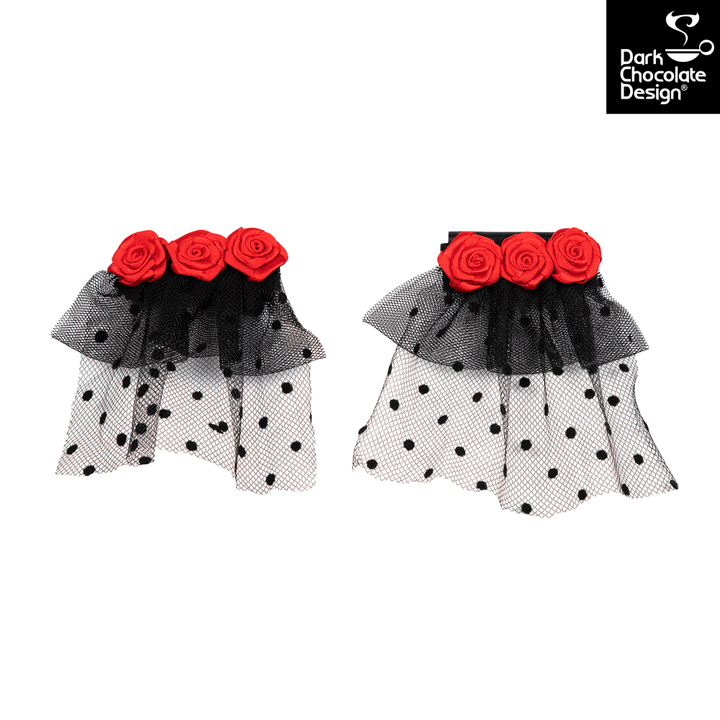 Hot Chocolate Design - Melancholy Midheel veil with black polka dots and red roses accents.