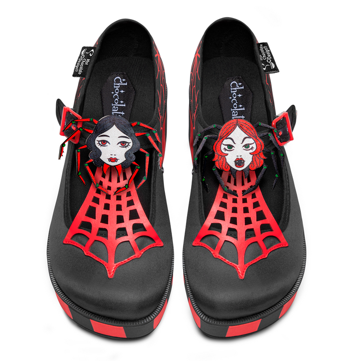 Hot Chocolate Design Spidora Platform shoes featuring spider clips, perfect Mary Jane shoes for a stylish look.