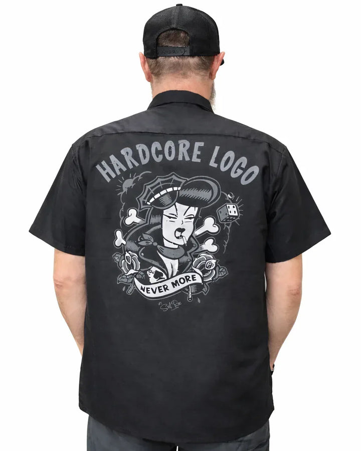 Never More Work Shirt – Hardcore Logo (Red Kap) - Poison Arrow Retro