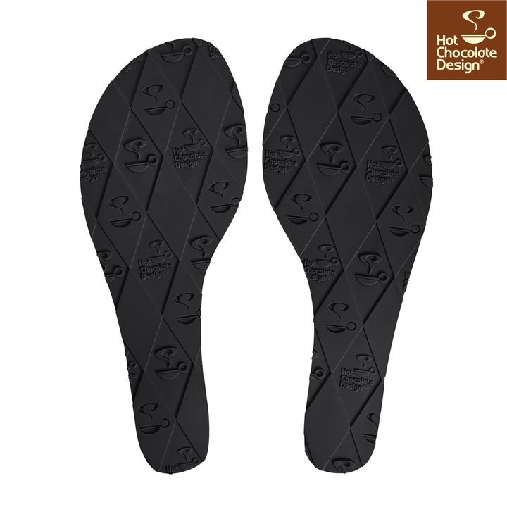 Hot Chocolate Design - Rockabilly Sandal black soles featuring diamond pattern and logo.
