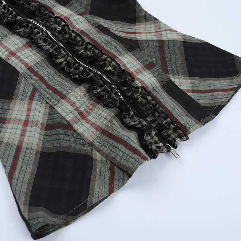 Gothic Plaid Ruffle Blouse