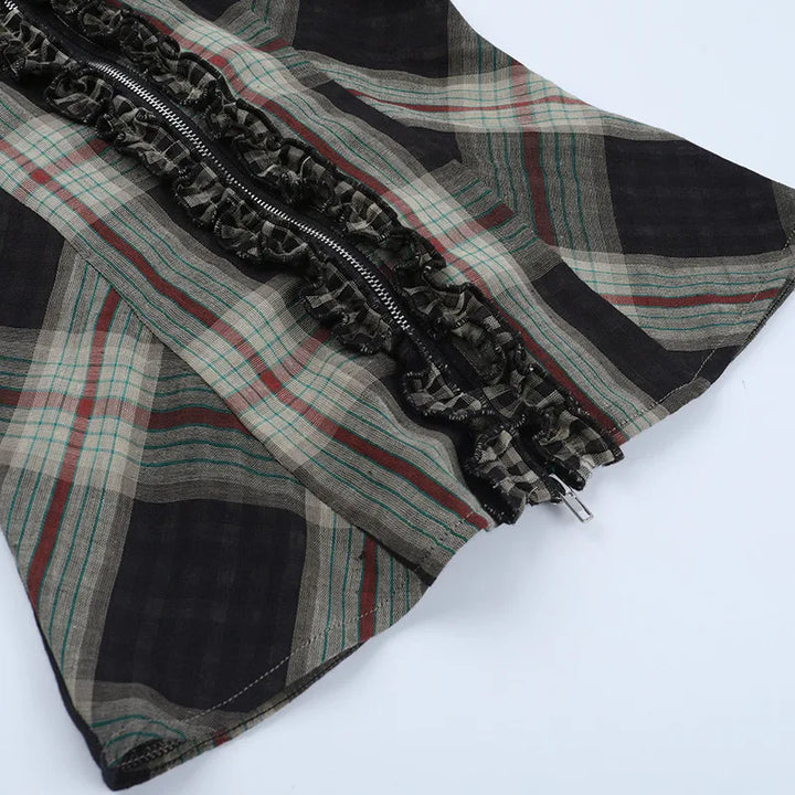 Gothic Plaid Ruffle Blouse