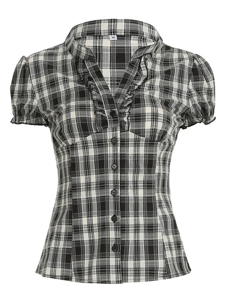 Western Plaid Ruffle Blouse