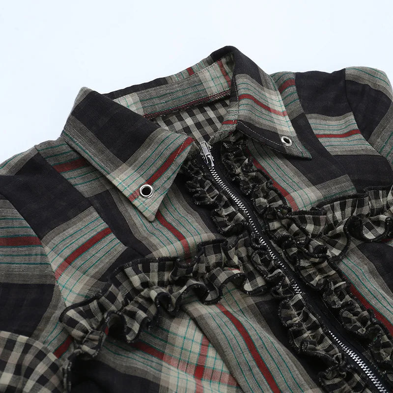 Gothic Plaid Ruffle Blouse