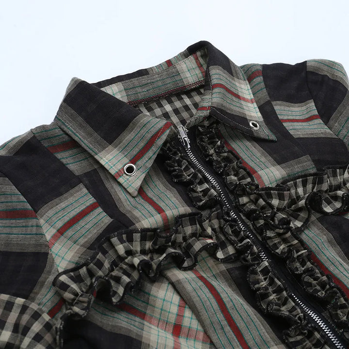 Gothic Plaid Ruffle Blouse