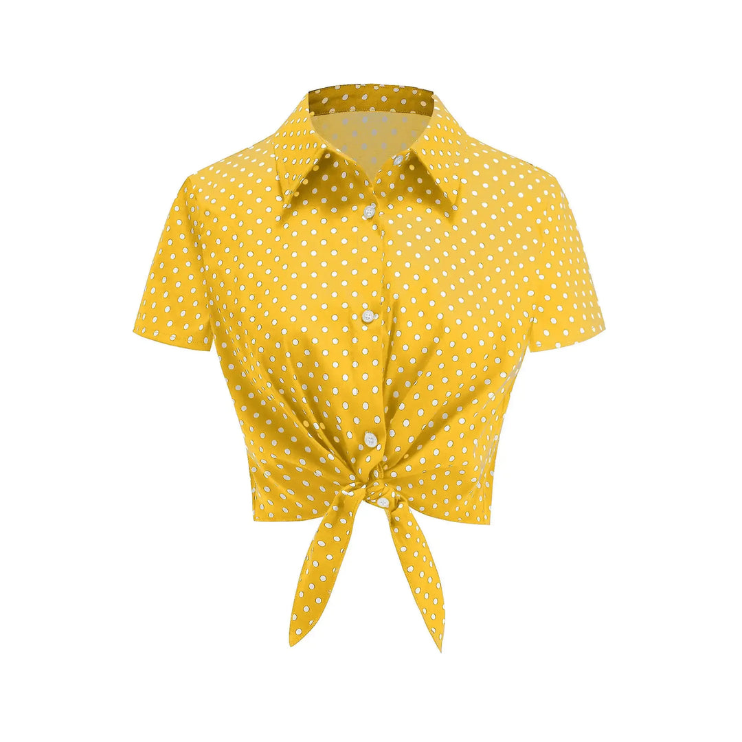 Polka Dot Tie-Front Cotton Stretch Top - Poison Arrow Retro
