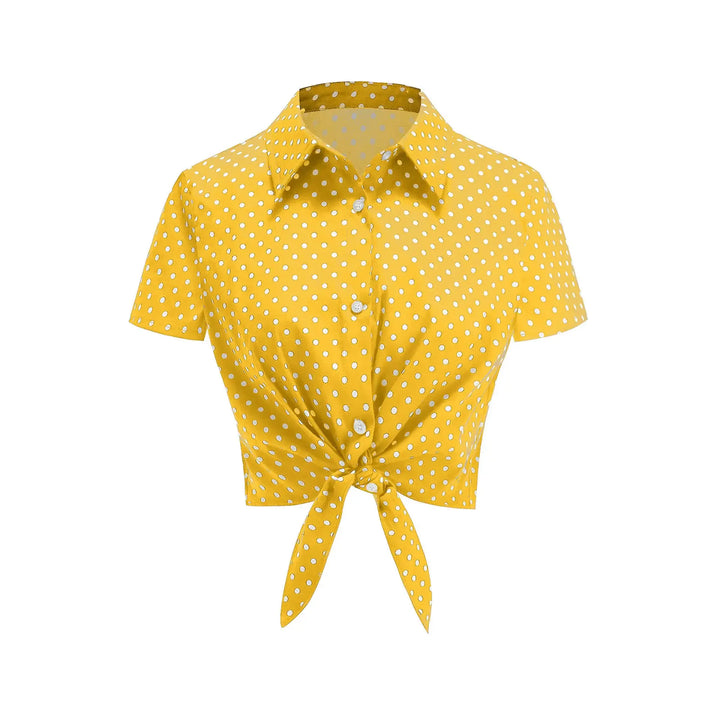 Polka Dot Tie-Front Cotton Stretch Top - Poison Arrow Retro