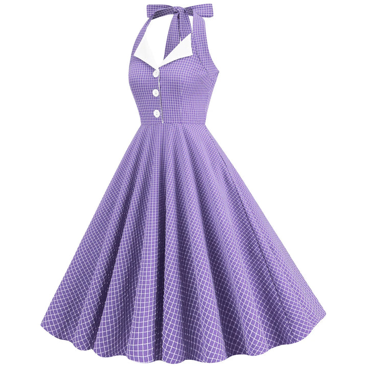 Vintage Lavender Halter Swing Dress with Pockets