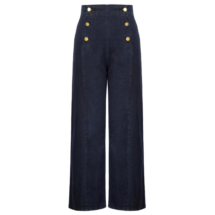 Vintage Wide-Leg Jeans – High Waist, Elastic Back, Button-Up Front