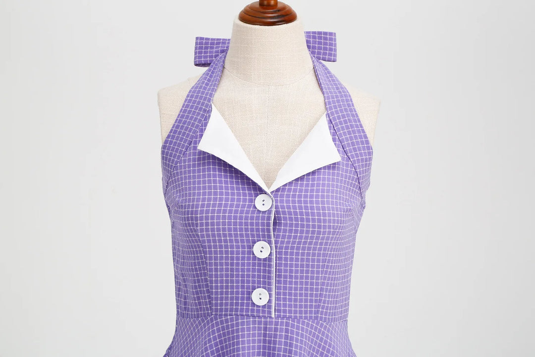 Vintage Lavender Halter Swing Dress with Pockets