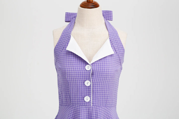 Vintage Lavender Halter Swing Dress with Pockets