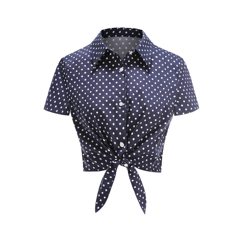 Polka Dot Tie-Front Cotton Stretch Top - Poison Arrow Retro