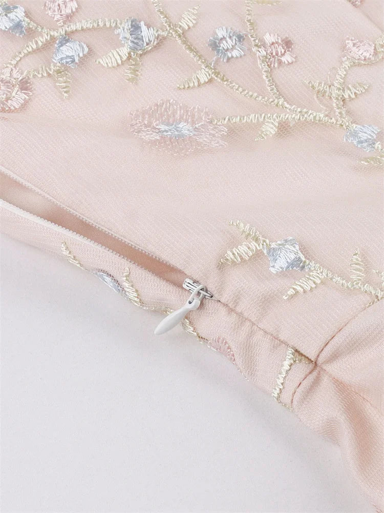 Peach Lace Embroidered Short Cocktail Dress