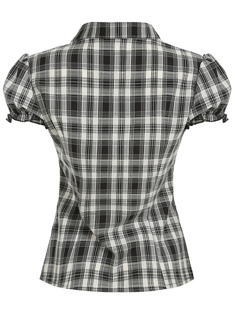 Western Plaid Ruffle Blouse