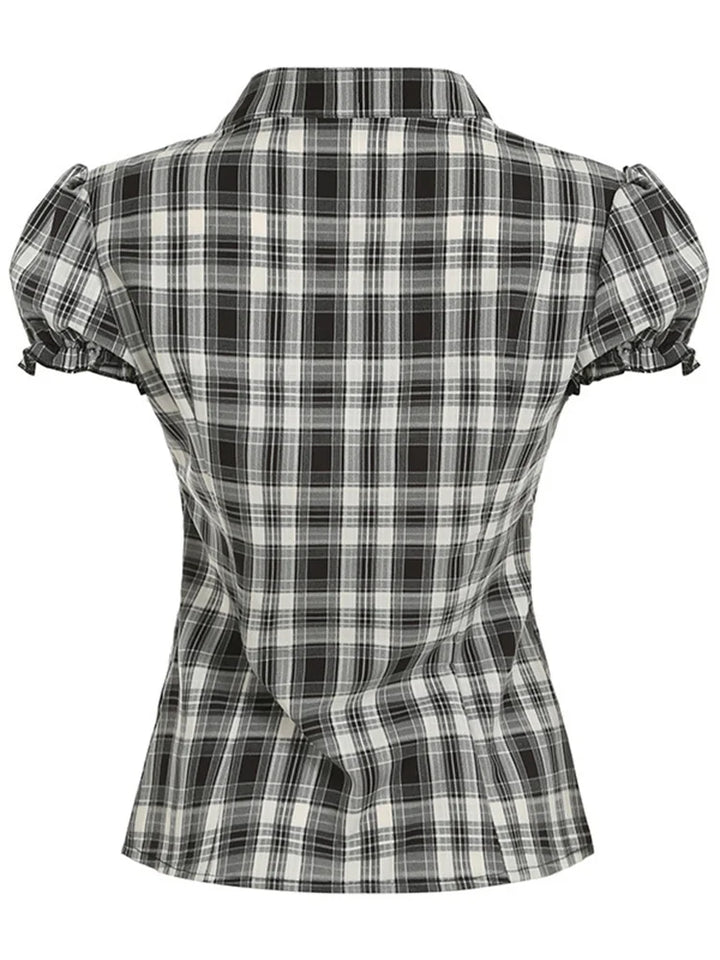 Western Plaid Ruffle Blouse
