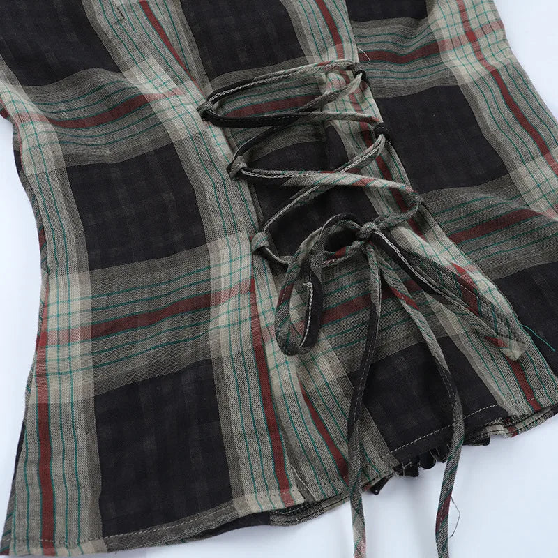 Gothic Plaid Ruffle Blouse