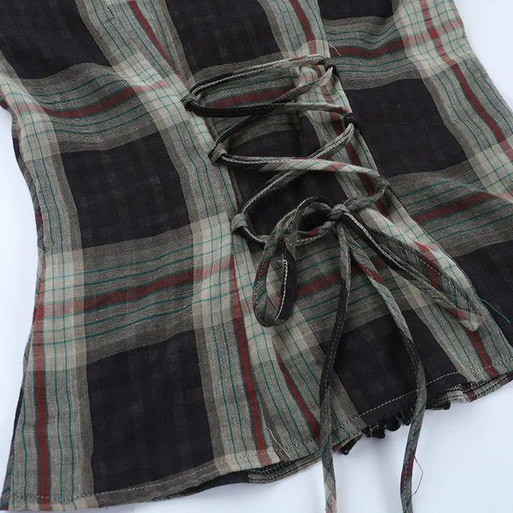 Gothic Plaid Ruffle Blouse