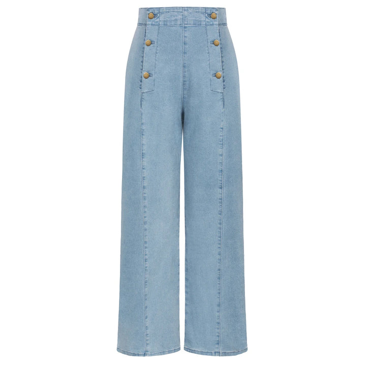 Vintage Wide-Leg Jeans – High Waist, Elastic Back, Button-Up Front