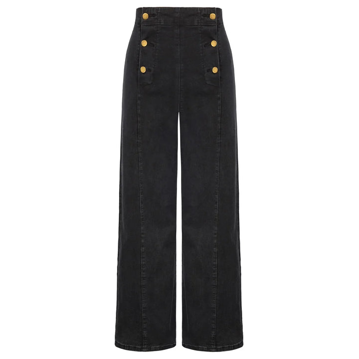 Vintage Wide-Leg Jeans – High Waist, Elastic Back, Button-Up Front