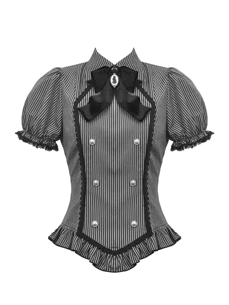 Striped Gothic Lace Trim Blouse