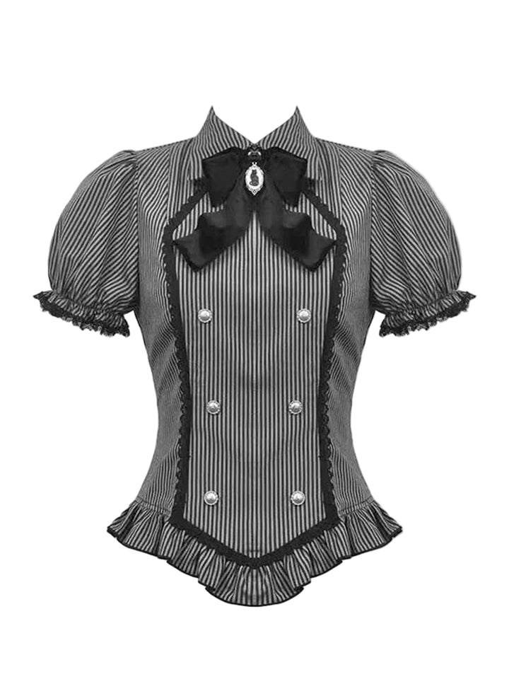 Striped Gothic Lace Trim Blouse