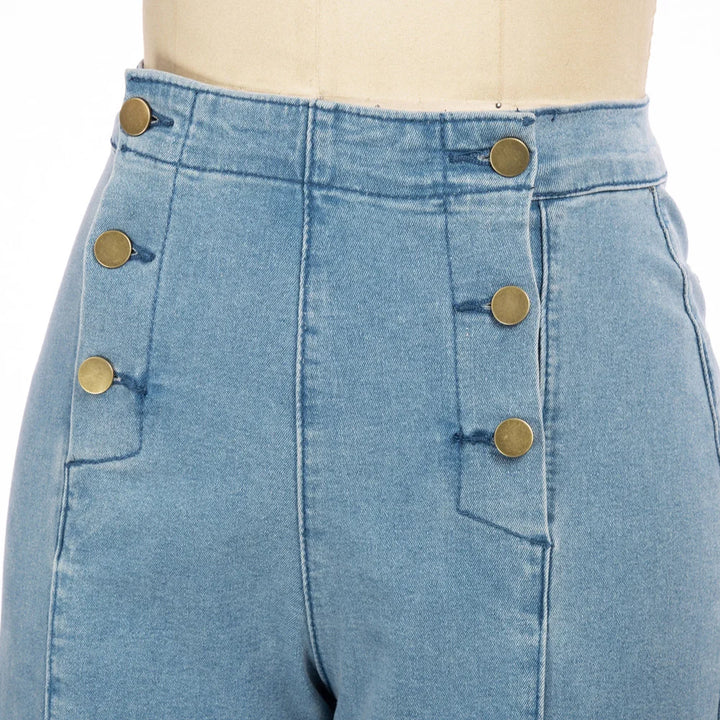 Vintage Wide-Leg Jeans – High Waist, Elastic Back, Button-Up Front