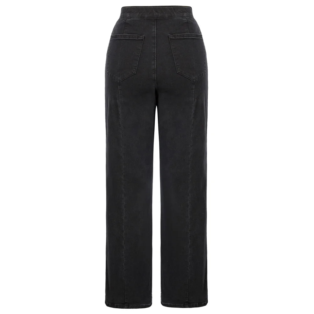 Vintage Wide-Leg Jeans – High Waist, Elastic Back, Button-Up Front