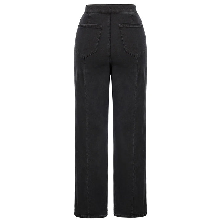 Vintage Wide-Leg Jeans – High Waist, Elastic Back, Button-Up Front