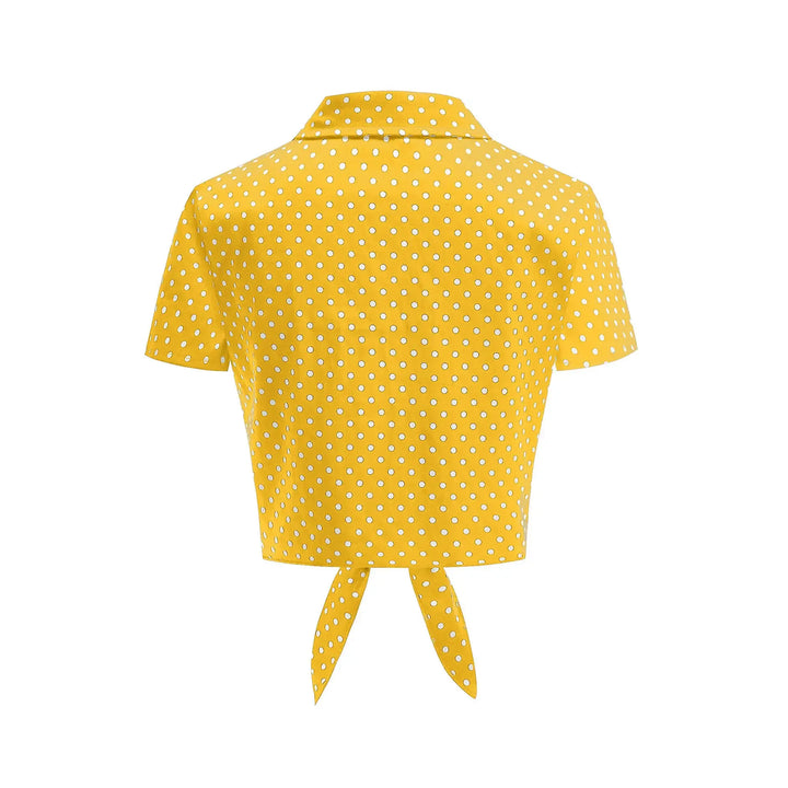 Polka Dot Tie-Front Cotton Stretch Top - Poison Arrow Retro