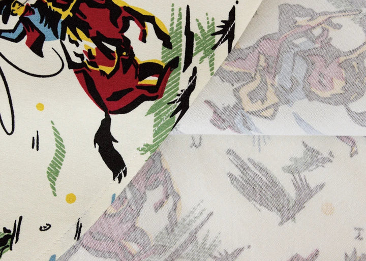 Collage of abstract art pieces with colorful patterns on a white background