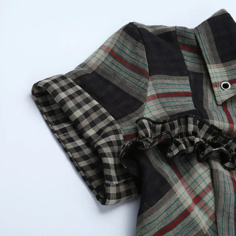 Gothic Plaid Ruffle Blouse