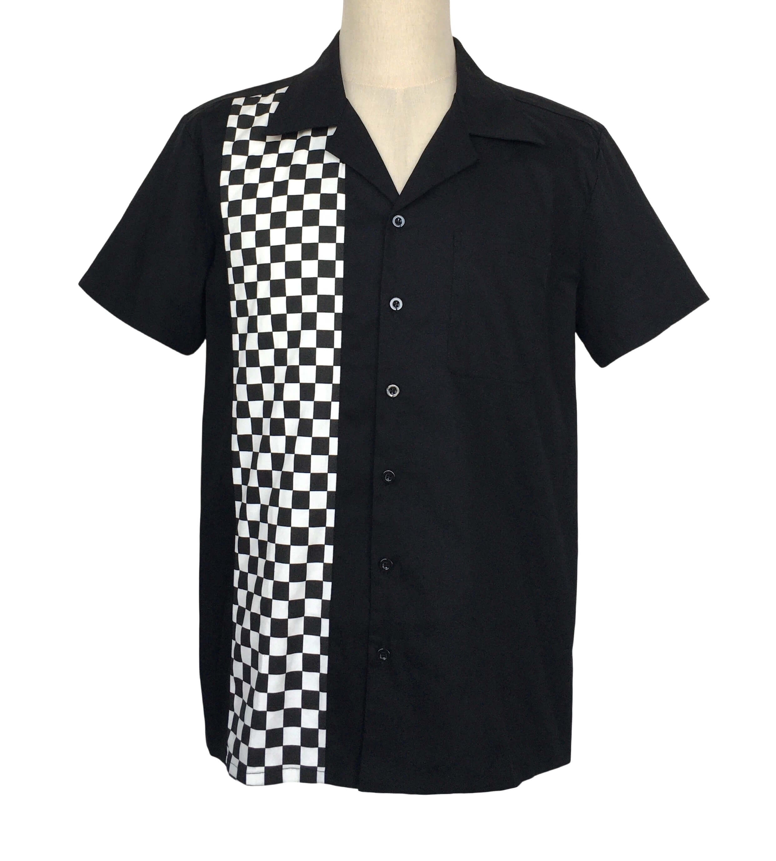 Mens Vintage Style Bowling Dress Shirt - Race Flag