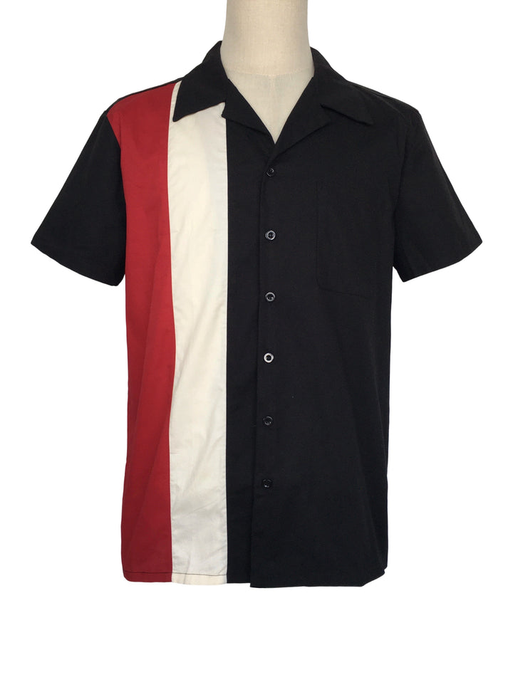 Mens Vintage Style Bowling Dress Shirt - Maroon Ivory Panels