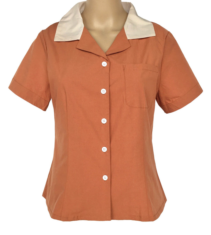 Peggy Sue Retro Contrast Collar Cotton Shirt