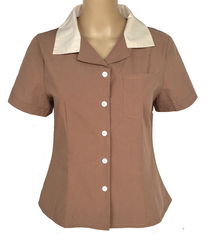 Peggy Sue Retro Contrast Collar Cotton Shirt