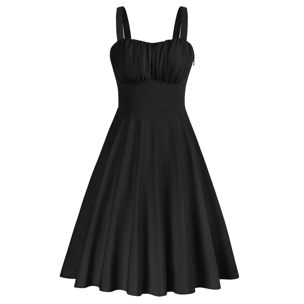 Vintage Ruched Summer A-Line Midi Dress