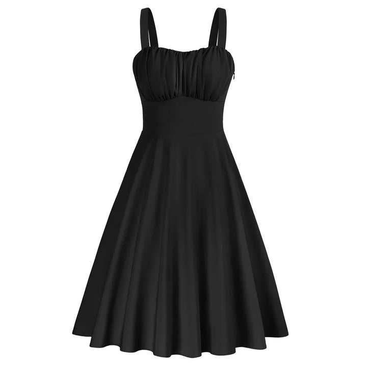 Vintage Ruched Summer A-Line Midi Dress