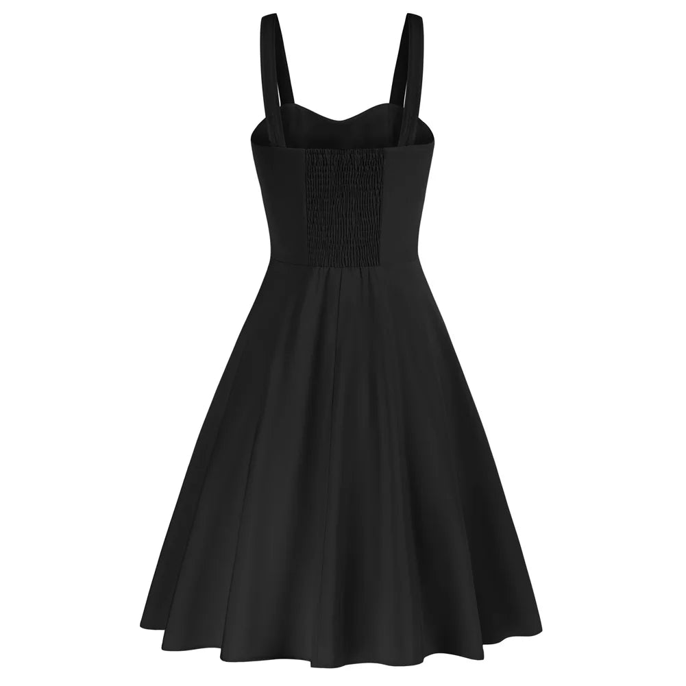 Vintage Ruched Summer A-Line Midi Dress