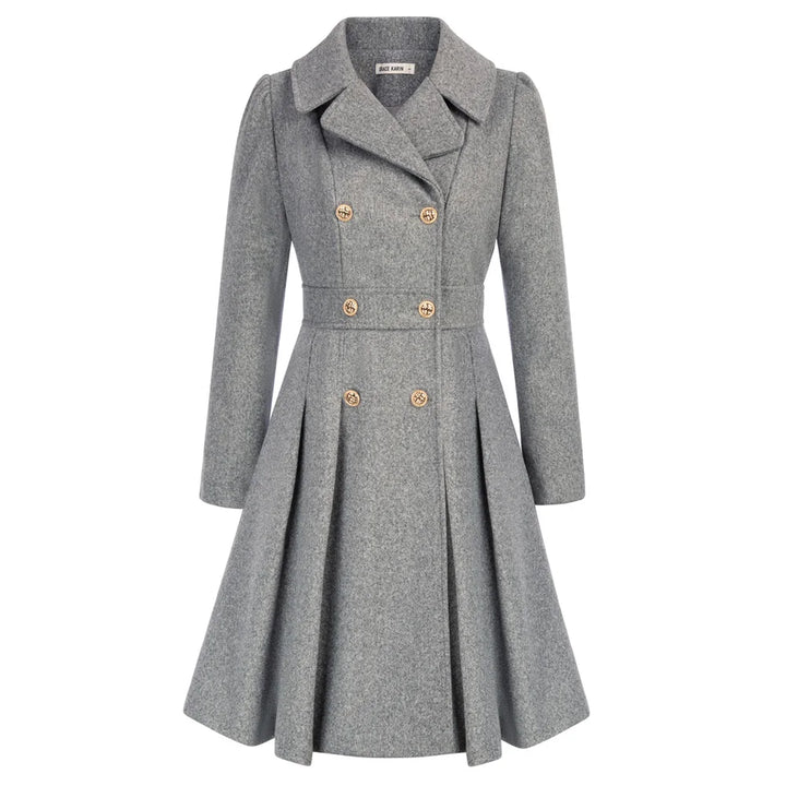 Grace Karin Women's Double Breasted Trench Coat in grey, perfect for autumn and winter layering, featuring classic tailoring.