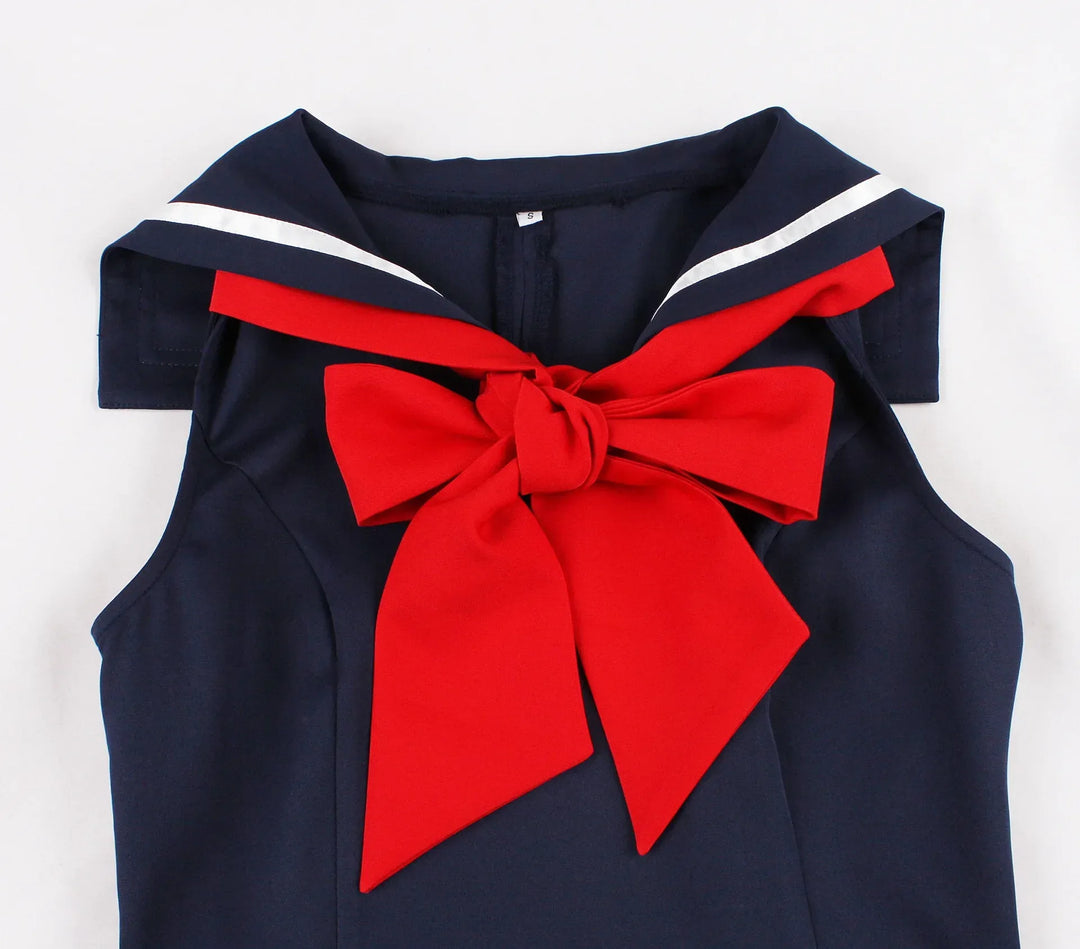 Robe évasée « Navy Sailor Bow » – Inspirée du style vintage (TP–XXL)