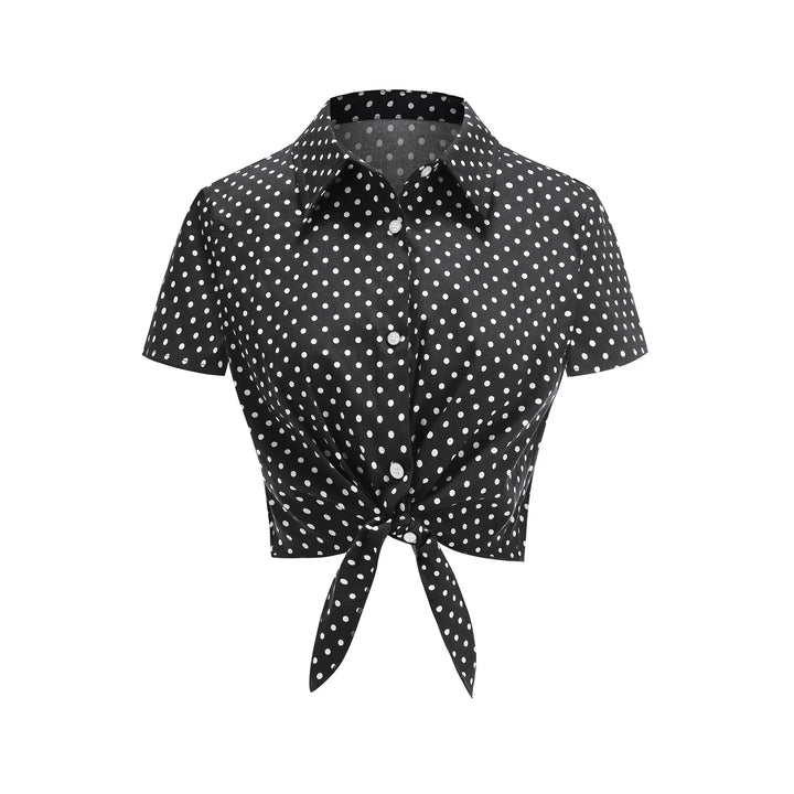 Polka Dot Tie-Front Cotton Stretch Top - Poison Arrow Retro