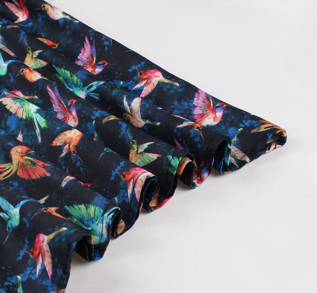 Hummingbird Print Sweetheart Halter A-Line Dress