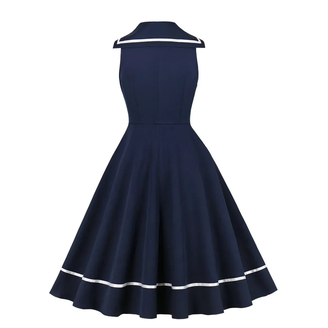 Robe évasée « Navy Sailor Bow » – Inspirée du style vintage (TP–XXL)