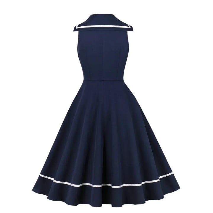 Robe évasée « Navy Sailor Bow » – Inspirée du style vintage (TP–XXL)