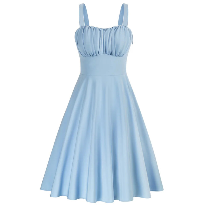 Vintage Ruched Summer A-Line Midi Dress