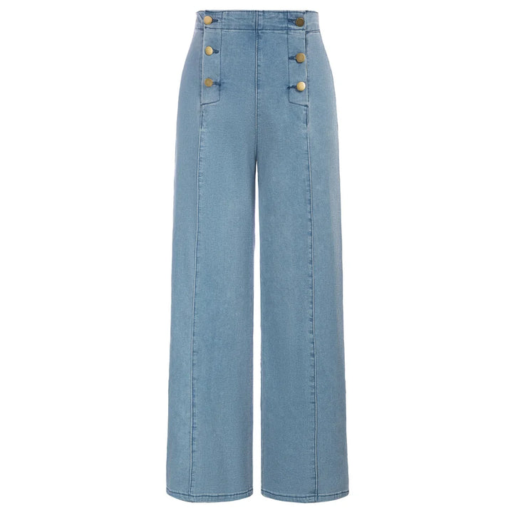 Vintage Wide-Leg Jeans – High Waist, Elastic Back, Button-Up Front