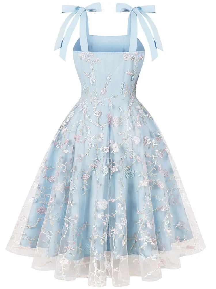 Blue Lace Embroidered Cocktail Dress A-Line Wedding Guest Blue Lace Embroidered Cocktail Dress A-Line Wedding Guest