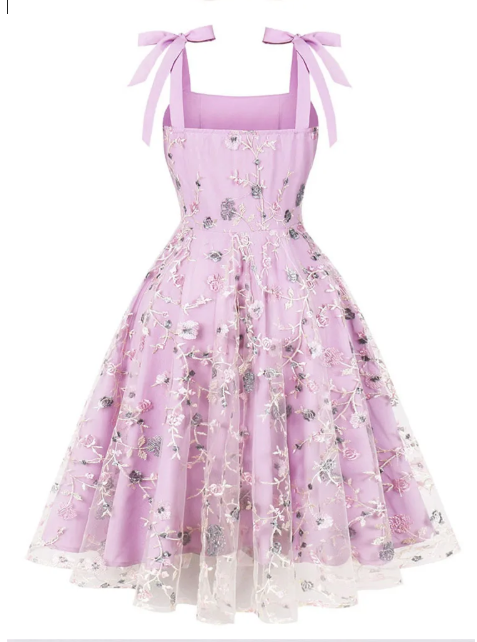 Lilac Lace Cocktail Dress – Vintage Embroidered Party